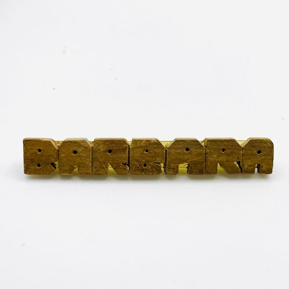 Vintage Wood BARBARA Name Brooch With C Clasp Handcrafted Nice Gift